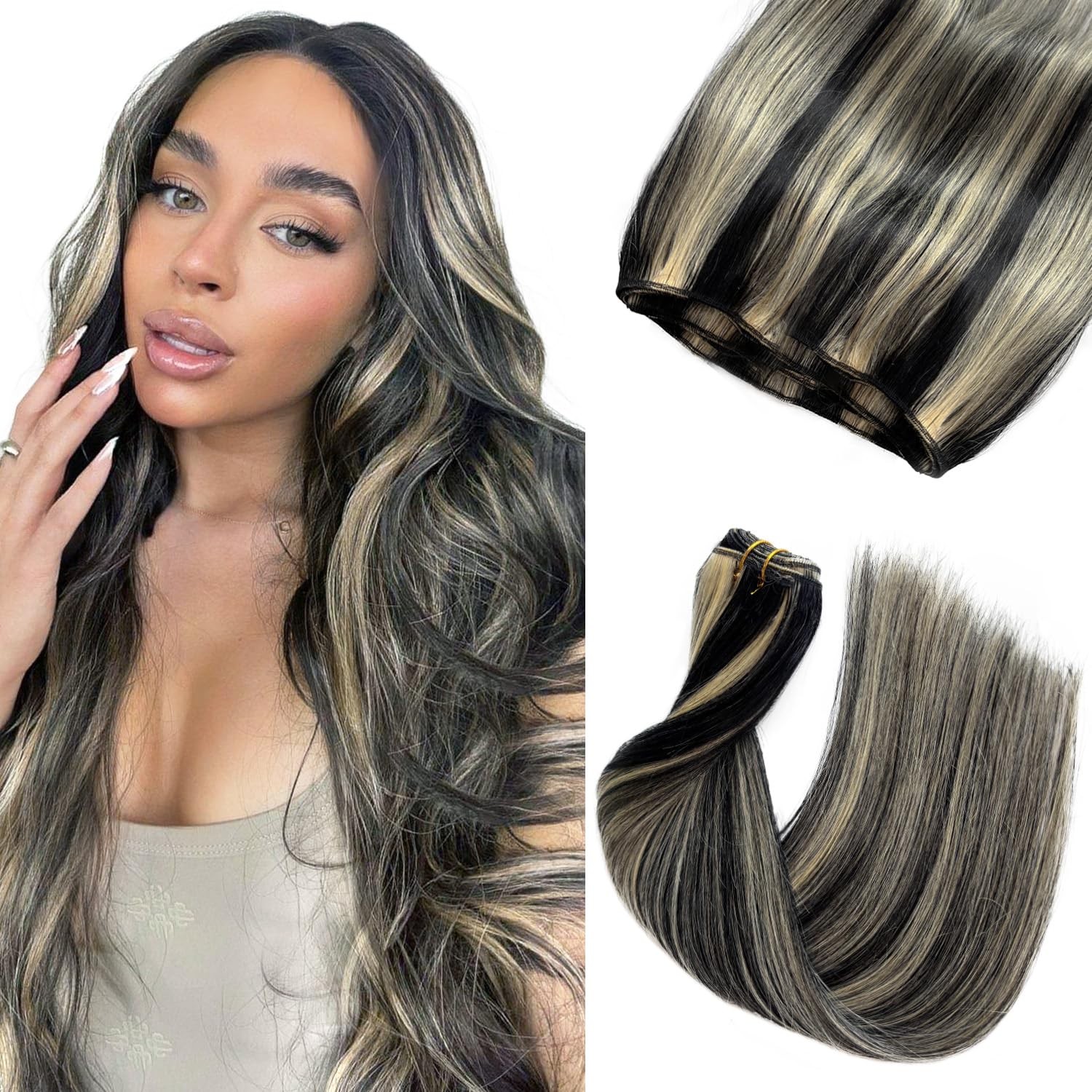 Licoville Human Hair Weft Extensions Black Blonde Balayage Hair Extensions Real