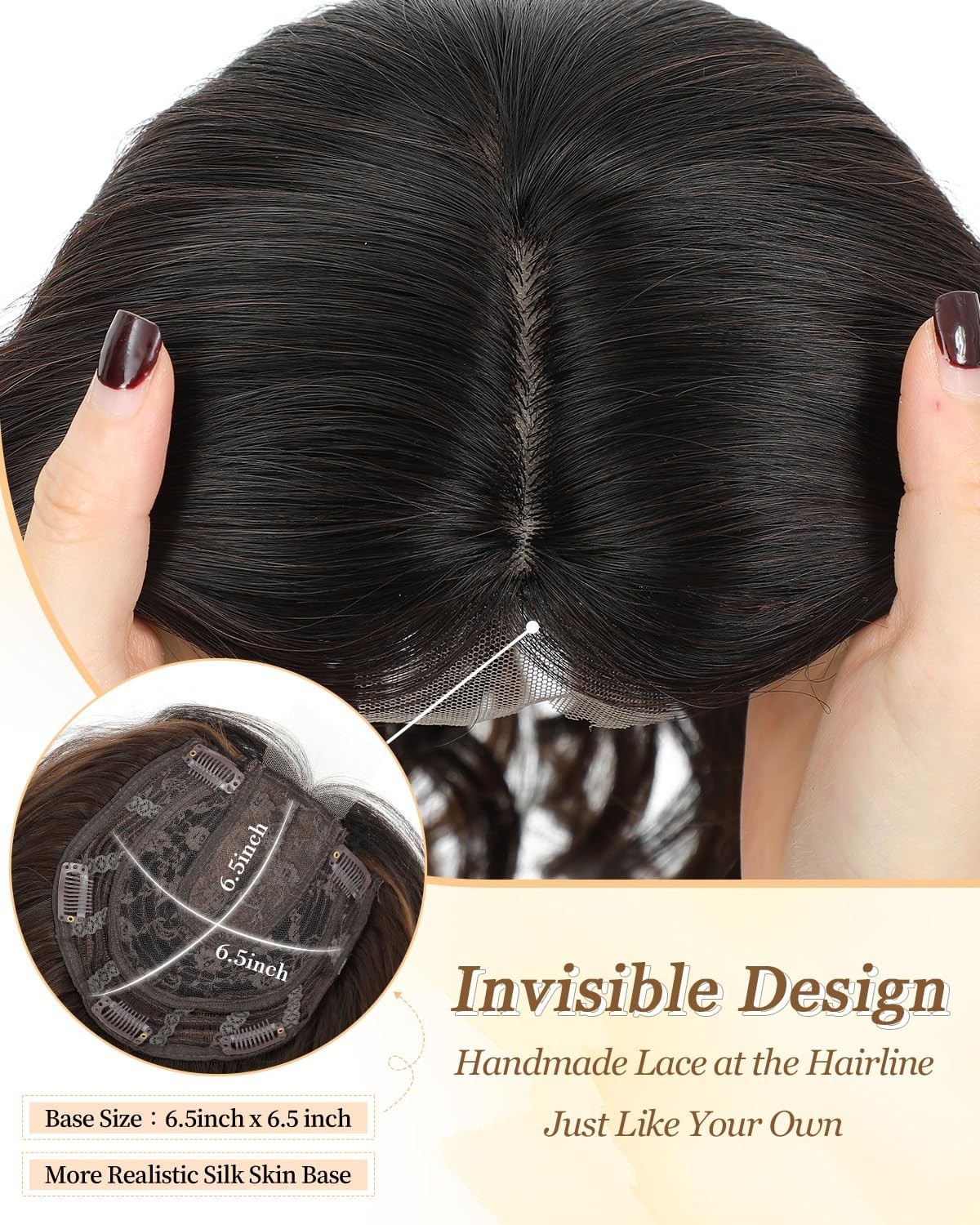 Chocolate Brown Ombre Dark Root Wavy 16in Women Premium Hair Topper