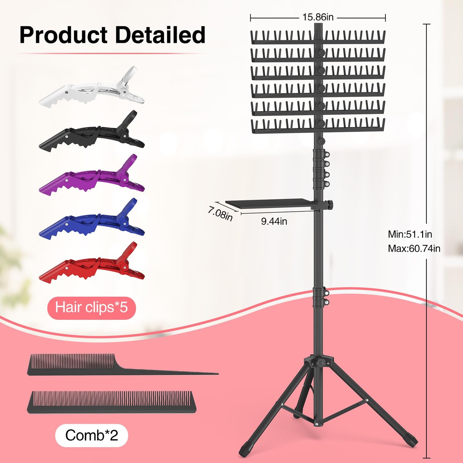 Braiding Hair Rack with Tray, 2-Sided 144 Pegs, Heavy Duty Braiding Rack Stand f