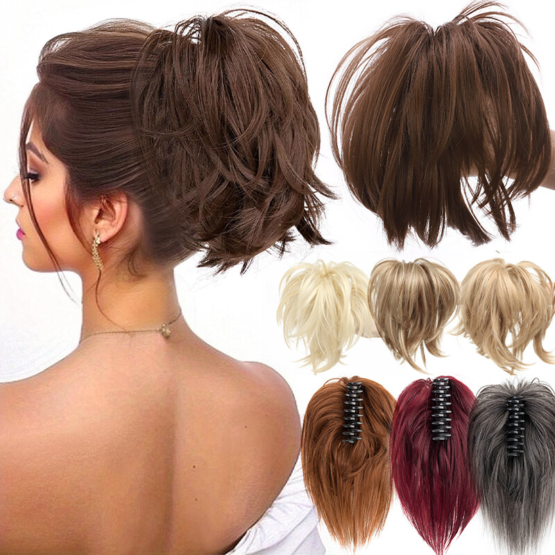 Extra Thick Claw Clip On Messy Bun Hair Piece Ponytail Extensions Bendable Updo