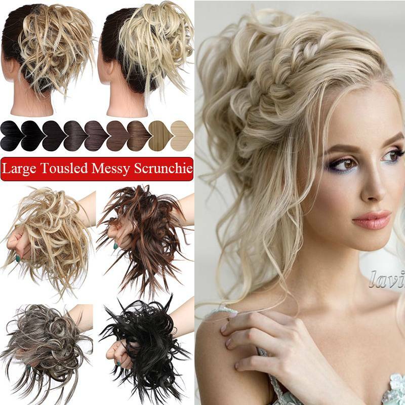 UK Large Scrunchie Messy Bun Hair Piece Tousled Updo Wrap on Ponytail Real THICK