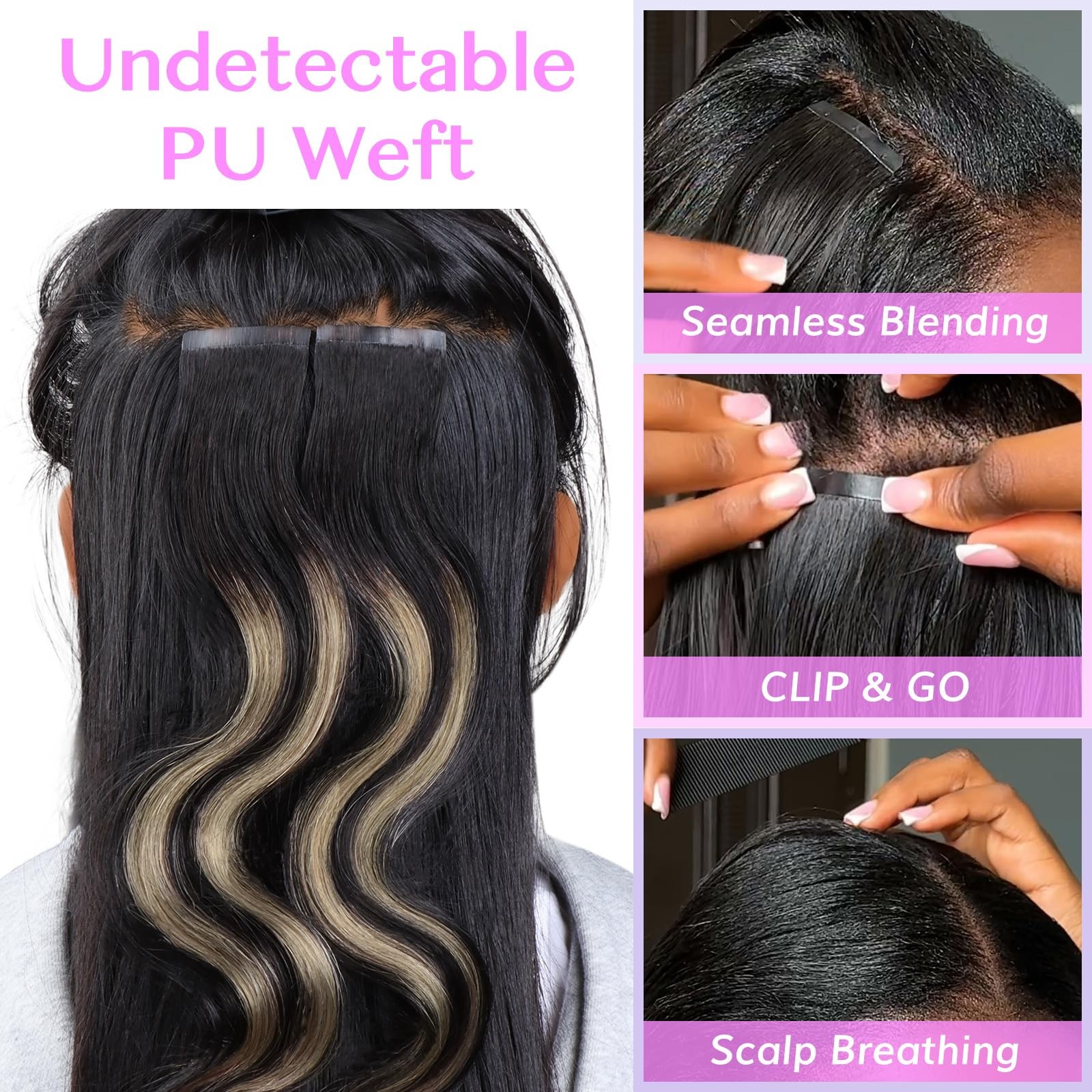 Idn Beauty Seamless Clip In Hair Extensions Human Hair 110G 16 Inch 1B/19/1B