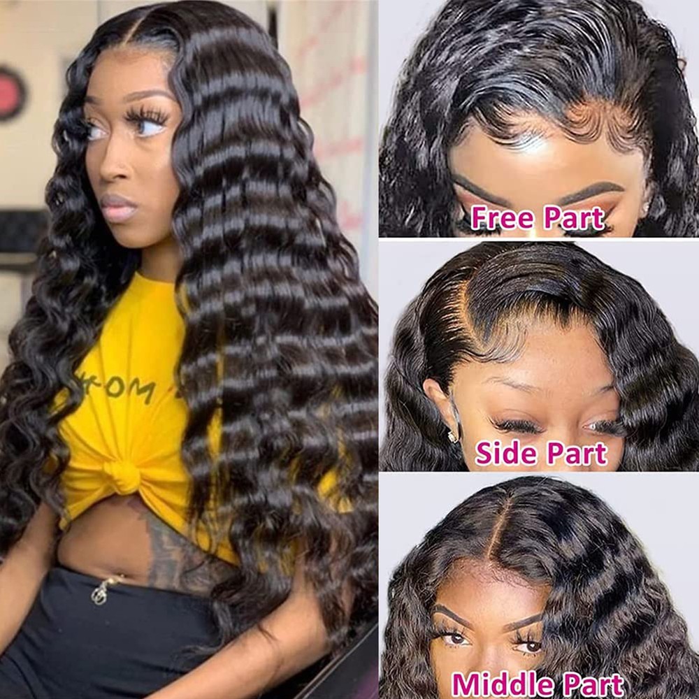 Long Black Hair Deep Wave Synthetic Lace Front Wigs Pre Plucked Natural Hairline