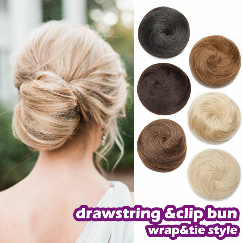 Real 100% Human Hair Messy Bun Scrunchie Piece Clip In Extensions Ponytail Cover