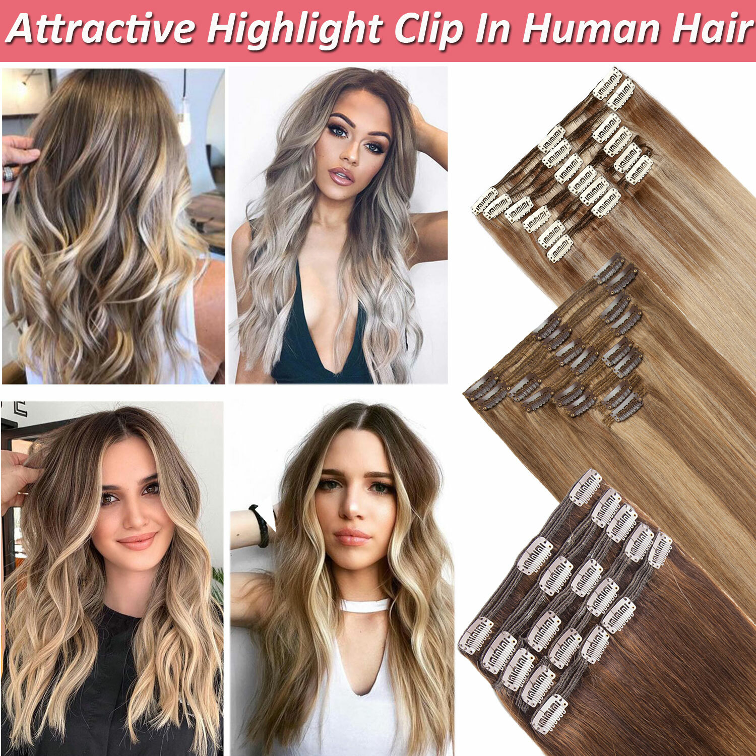 100% Real Soft Double Weft Clip In Remy Human Hair Extensions Full Head Thick US