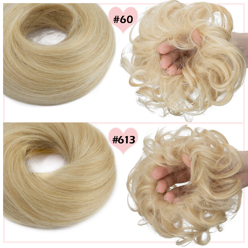100% Human Hair Curly Messy Bun Hair Piece Scrunchie Updo Real Hair Extensions A