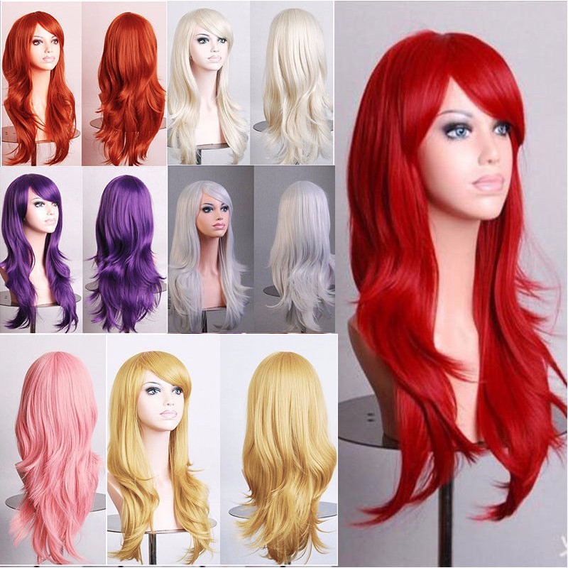 Real Deluxe Curly Wavy Long Hair Full Wig Ombre Blonde Brown Cosplay Party Wig s