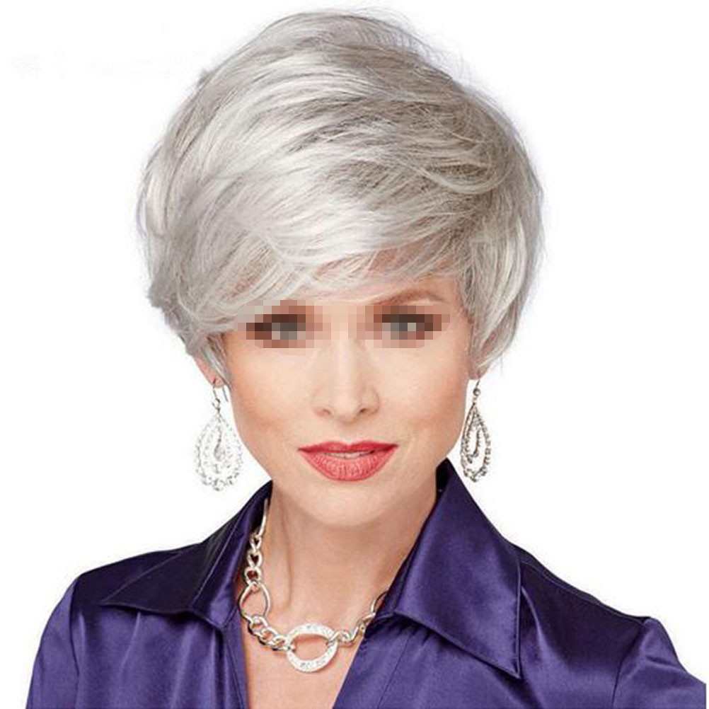 Silver Grey Short Curly Hair Wig Wig Cover for Women Celebration