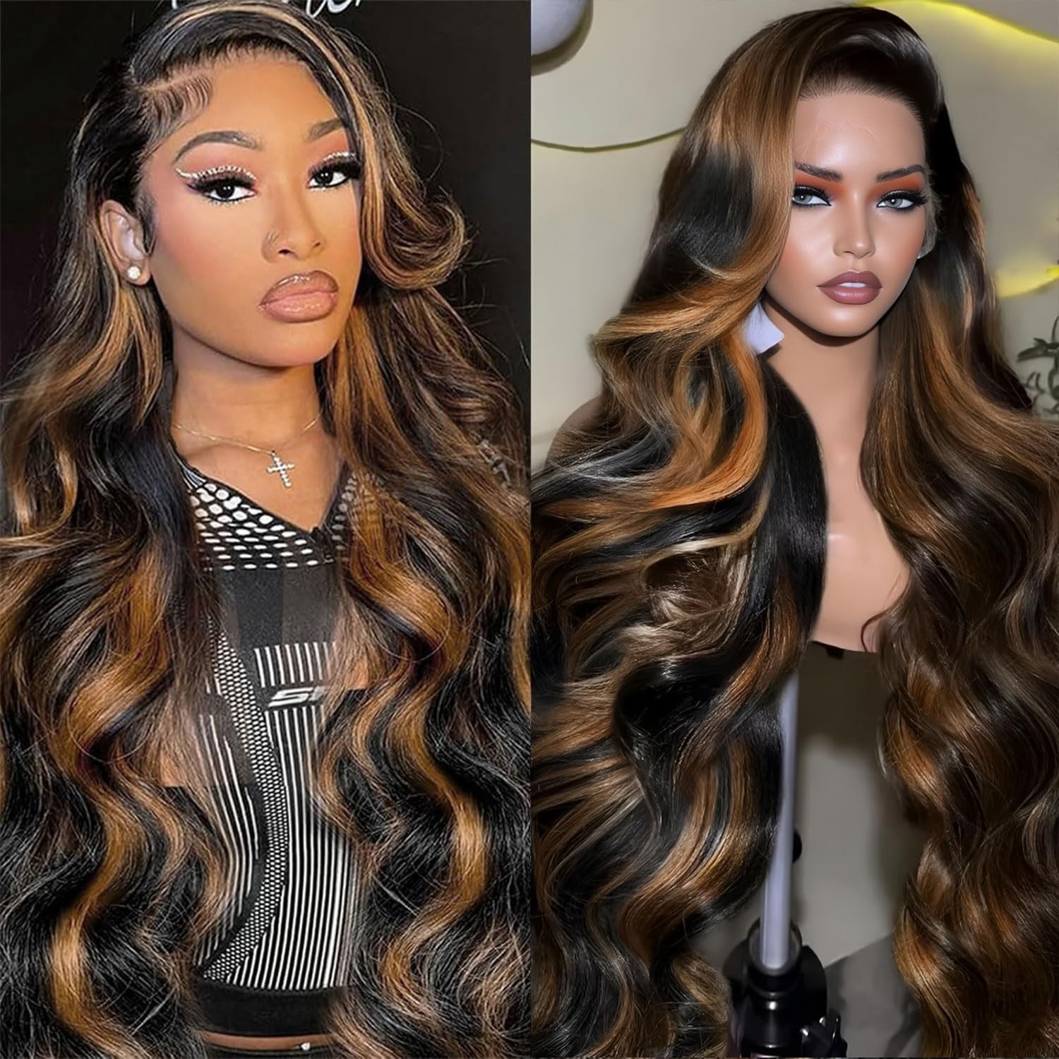 Ombre Lace Front Wig 28″ Body Wave Human Hair 200 Density Pre-Plucked HD Lace, B