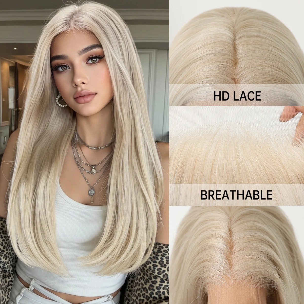 Synthetic Hair Heat Resistant Highlight Blonde Lace Front Wig Long Straight