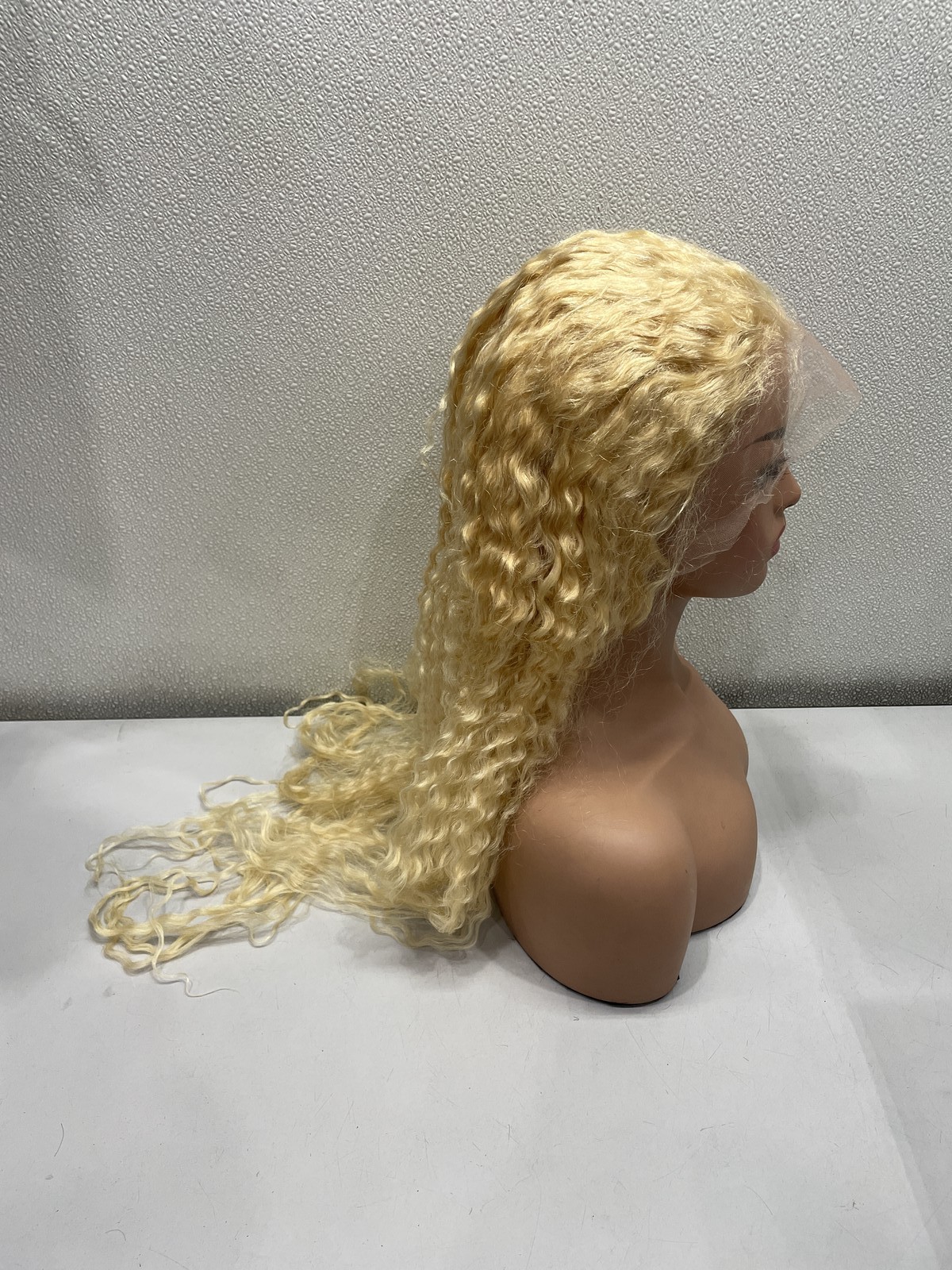 613 Blonde Curly Human Hair Blend 13×6 Lace Front Glueless Wig, 32”