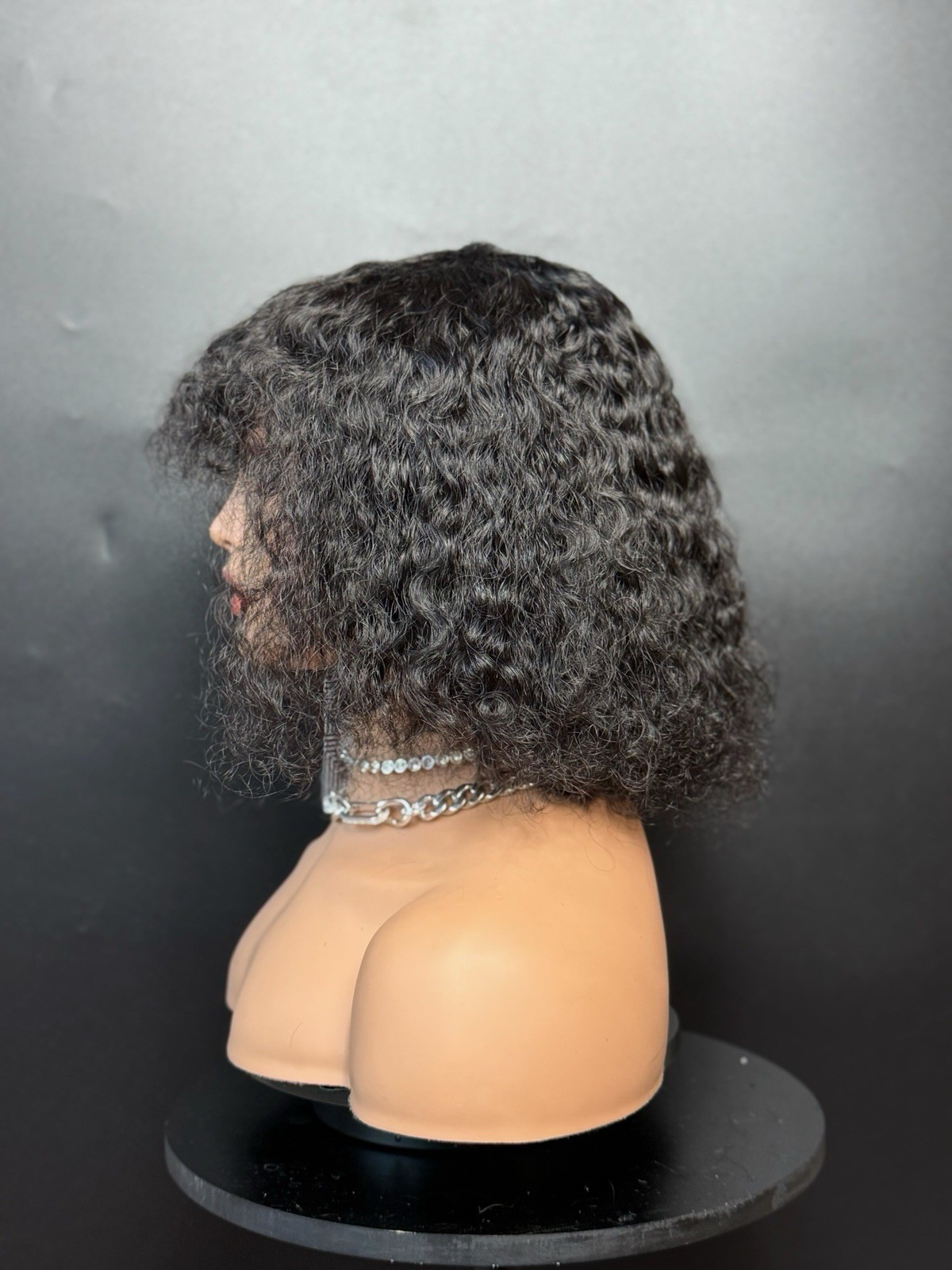African American Water Wave Black Human Hair Bob Wig Afro With Bangs Curly