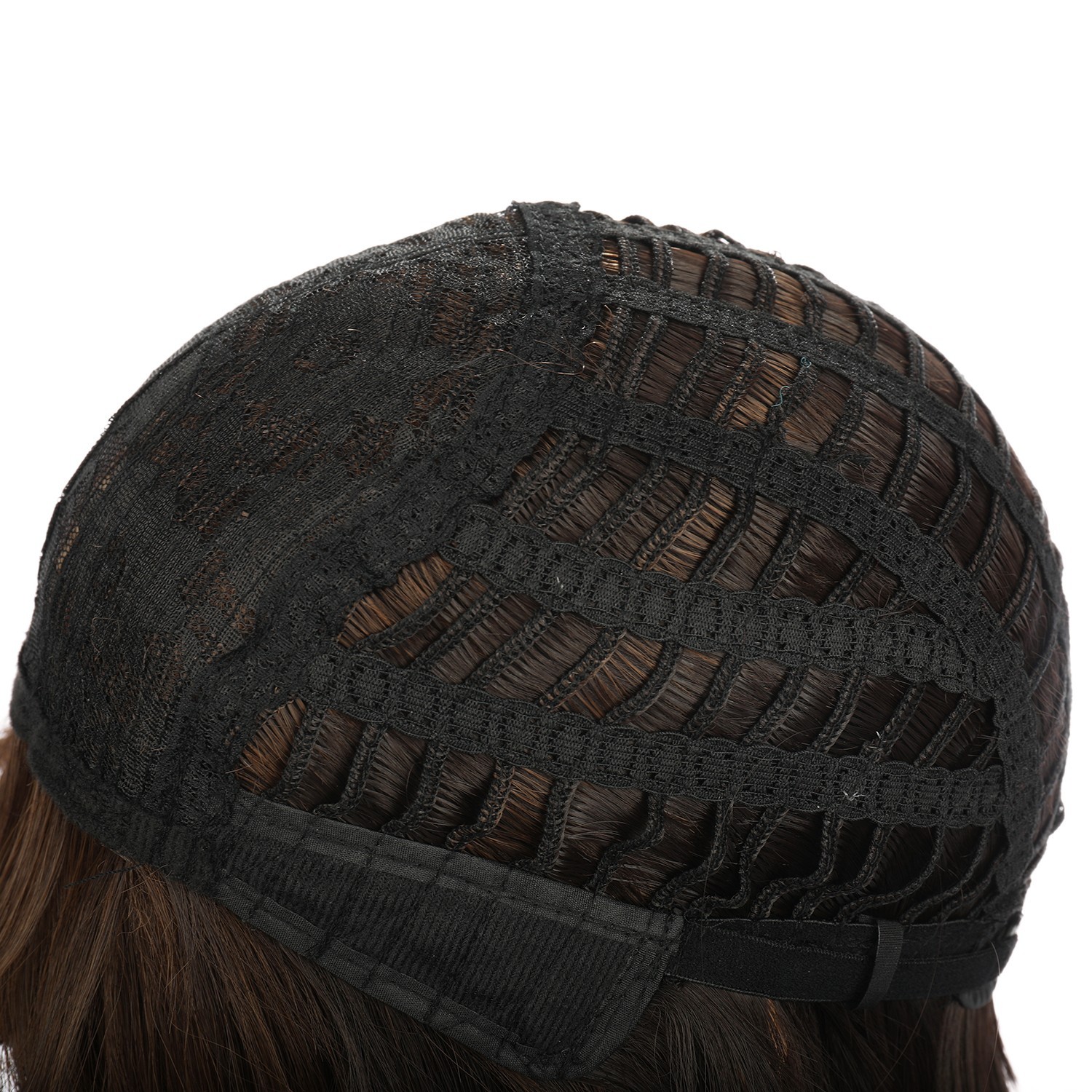 55cm Color Brown High Temperature Fiber Hair Wigs With Bangs For Women Rose net