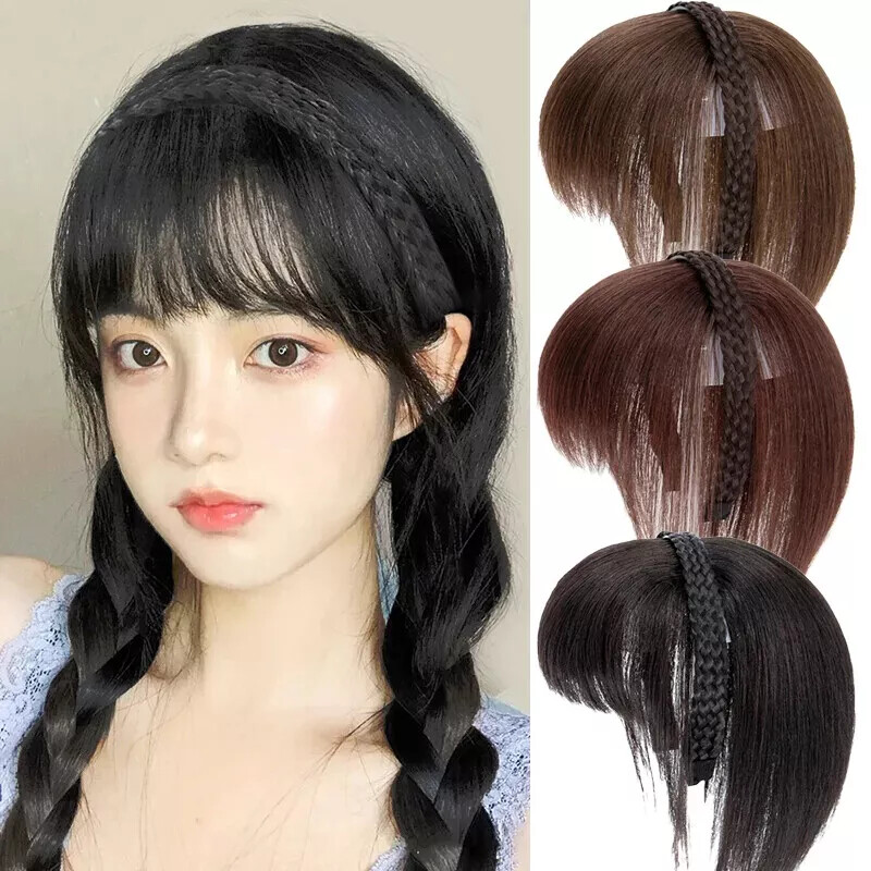 Natural Clip On Women Invisible Headband Synthetic Bangs Hair Extension Fringe