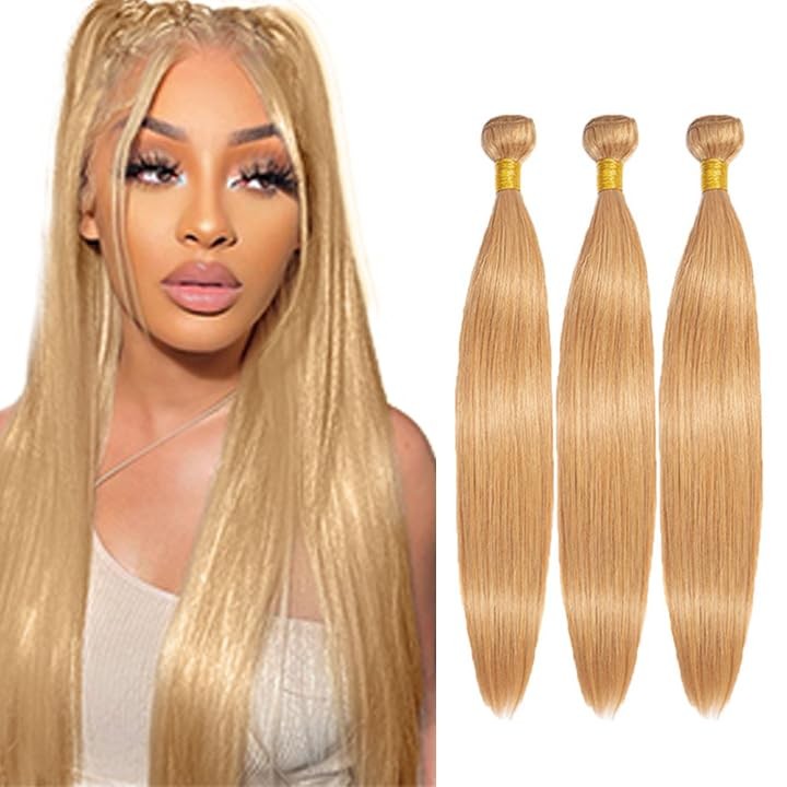 Auokmar 28 30 32 Inch 27 Straight Bundles Human Hair Honey Blonde Bundles