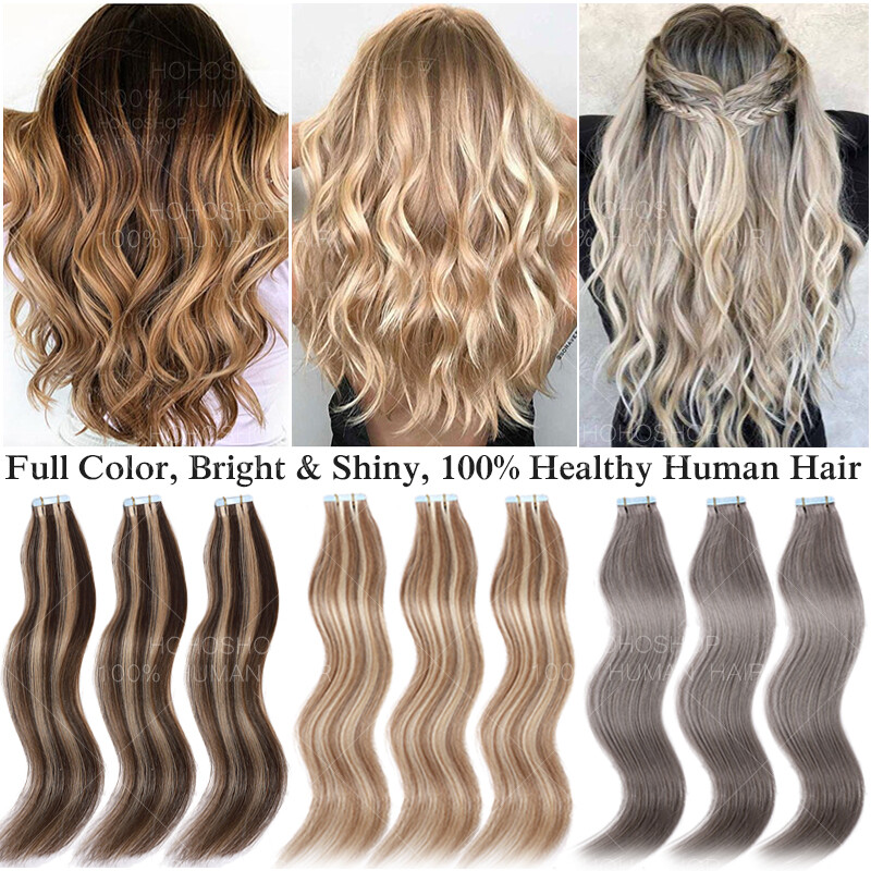 Tape In 100% Real Human Hair Extensions Russian Skin Weft Blonde 18″-24″ Long US
