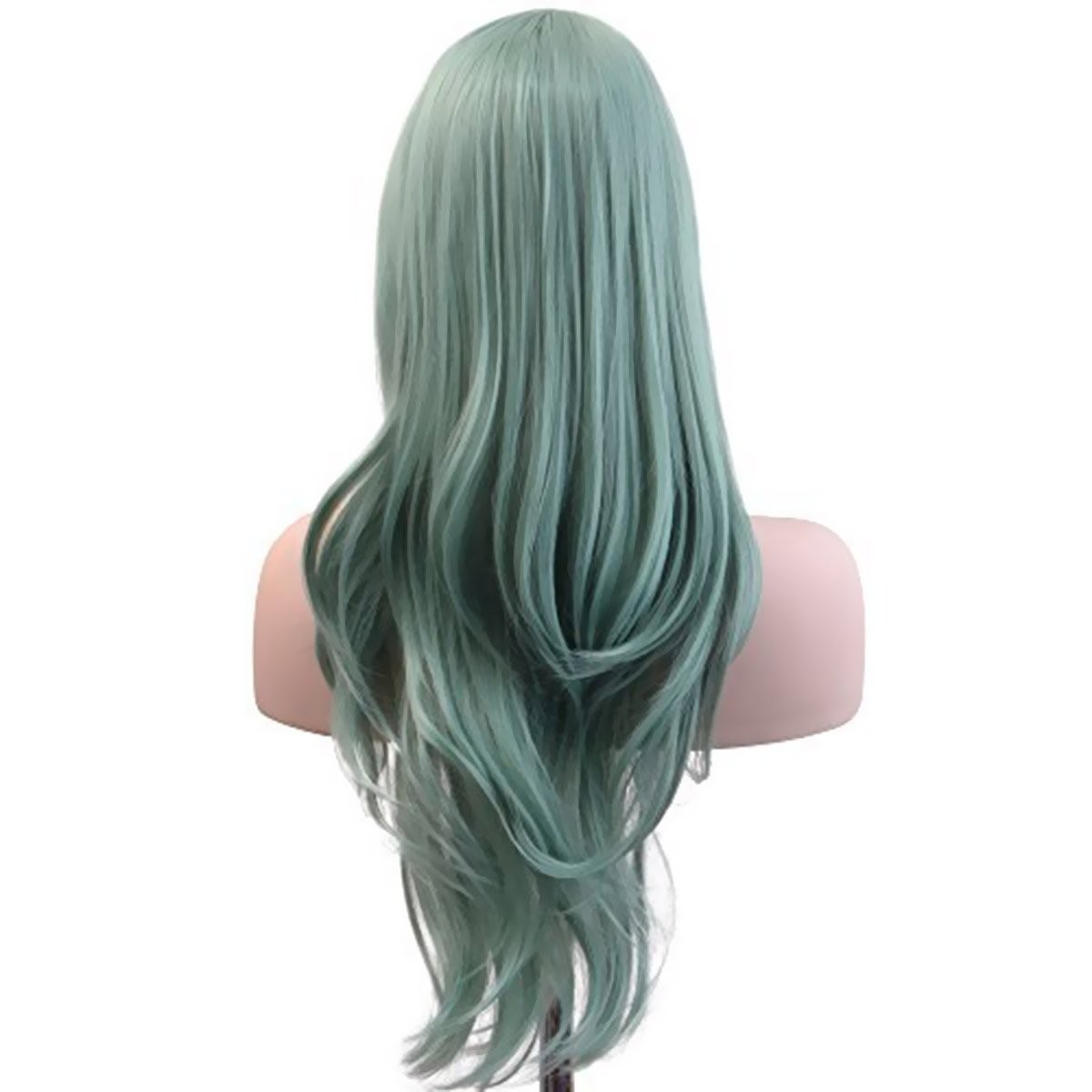 Trendy 28-Inch Long Wavy Curly Wig in Grey Green – Perfect for Halloween & More