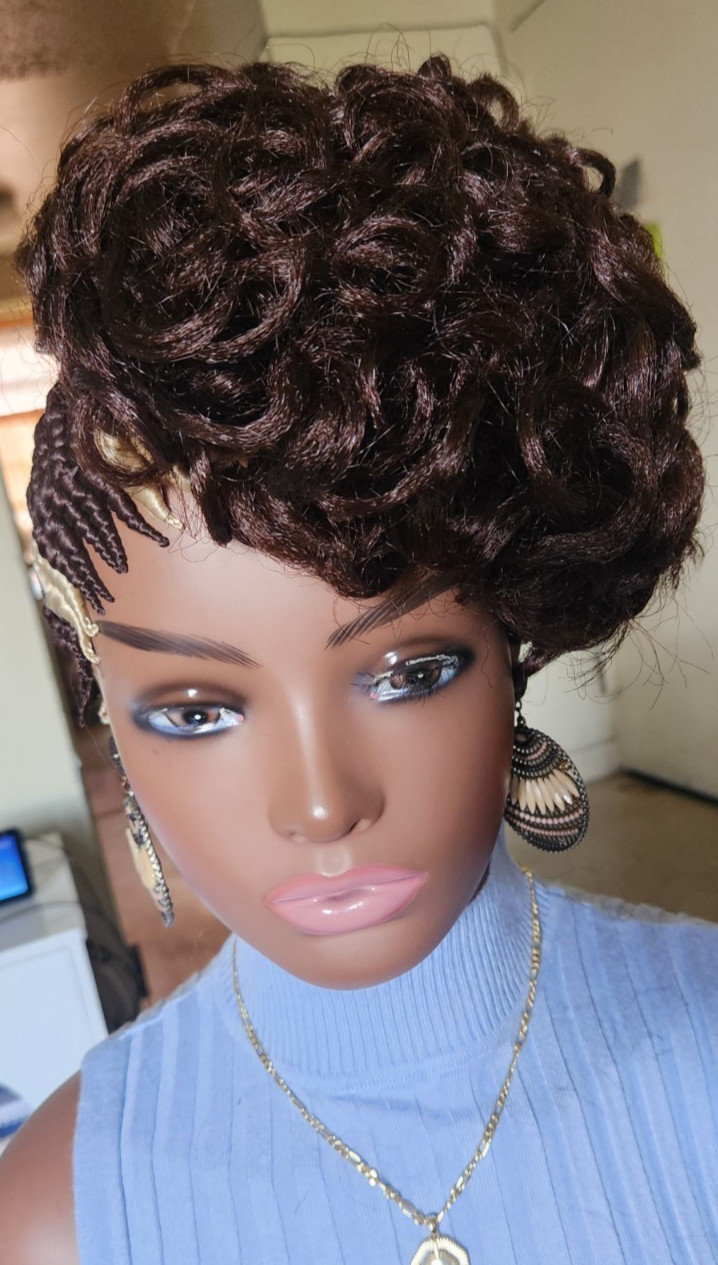 Fully Hand Braided box curly Mohawk braids cornrow wig Dark brown/Blonde