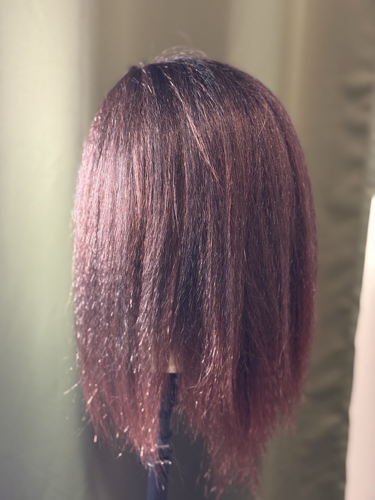 Soft Brown Wig with Red Undertone Slightly Wavy Medium Length Natural Look