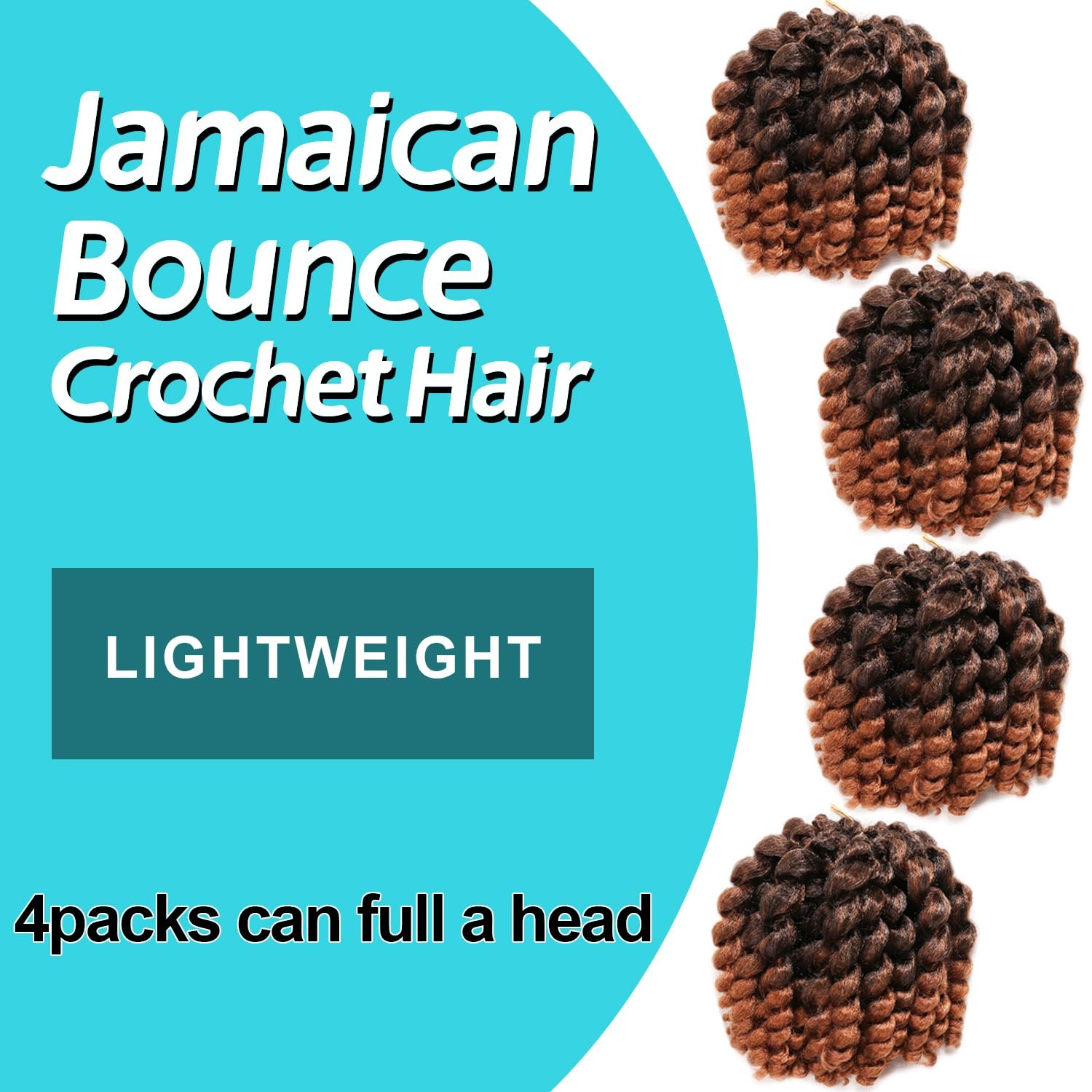 Kenkenten Jamaican Bounce Crochet Hair-4 Packs Deal 8 Inch 22Roots Jumpy Wand Cu