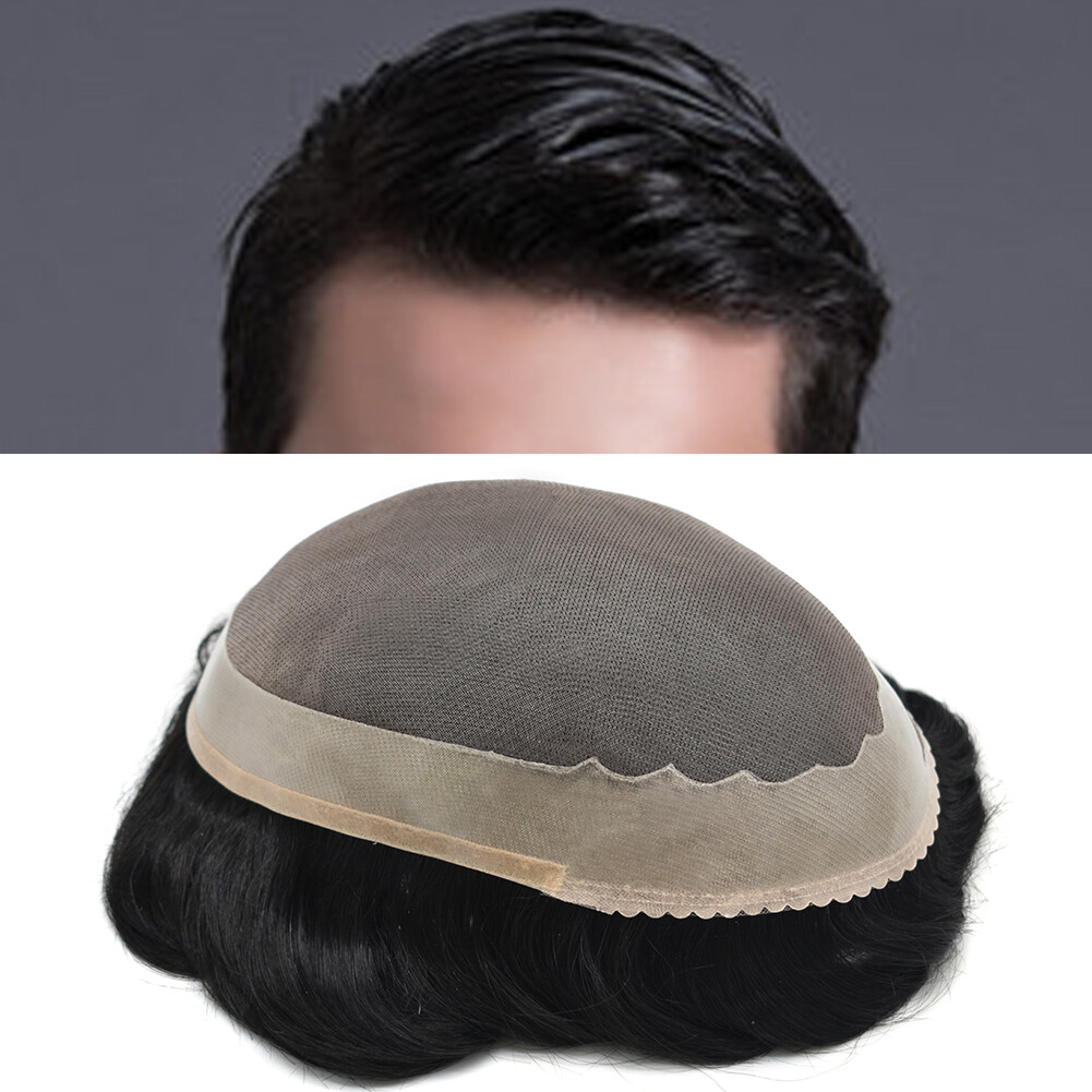 Durable Men Hair Replacements Fine Mono Lace Toupee Hairpiece Poly Hair System