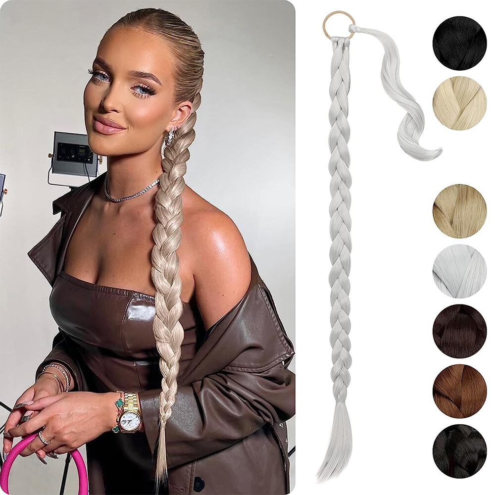100% Natural Braided Ponytail AS Human Wrap Around Pony Tail Wig With Hair Tie