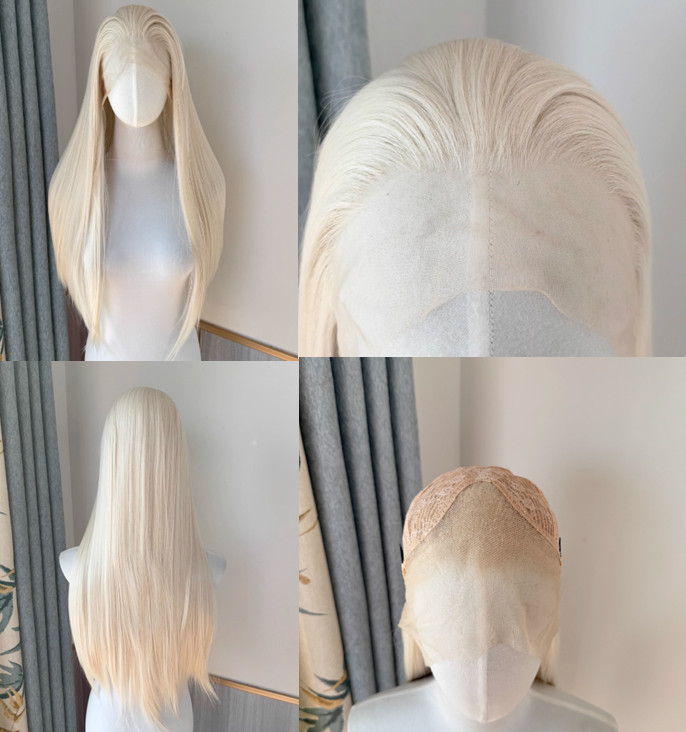 13×4 Lace Front Wig Human Hair Blend Heat Ok for Women Blonde Straight Wigs 26In