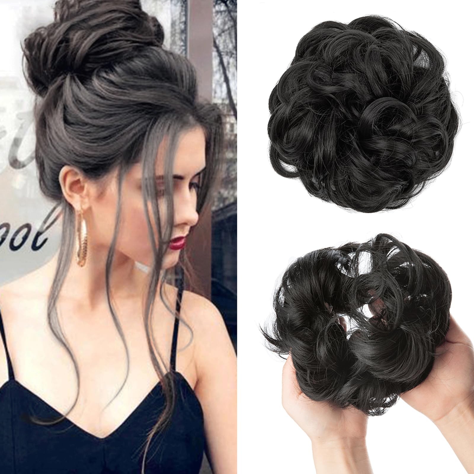 HIZEMLK 1PCS Messy Bun Hair Piece Scrunchies for Natural Black