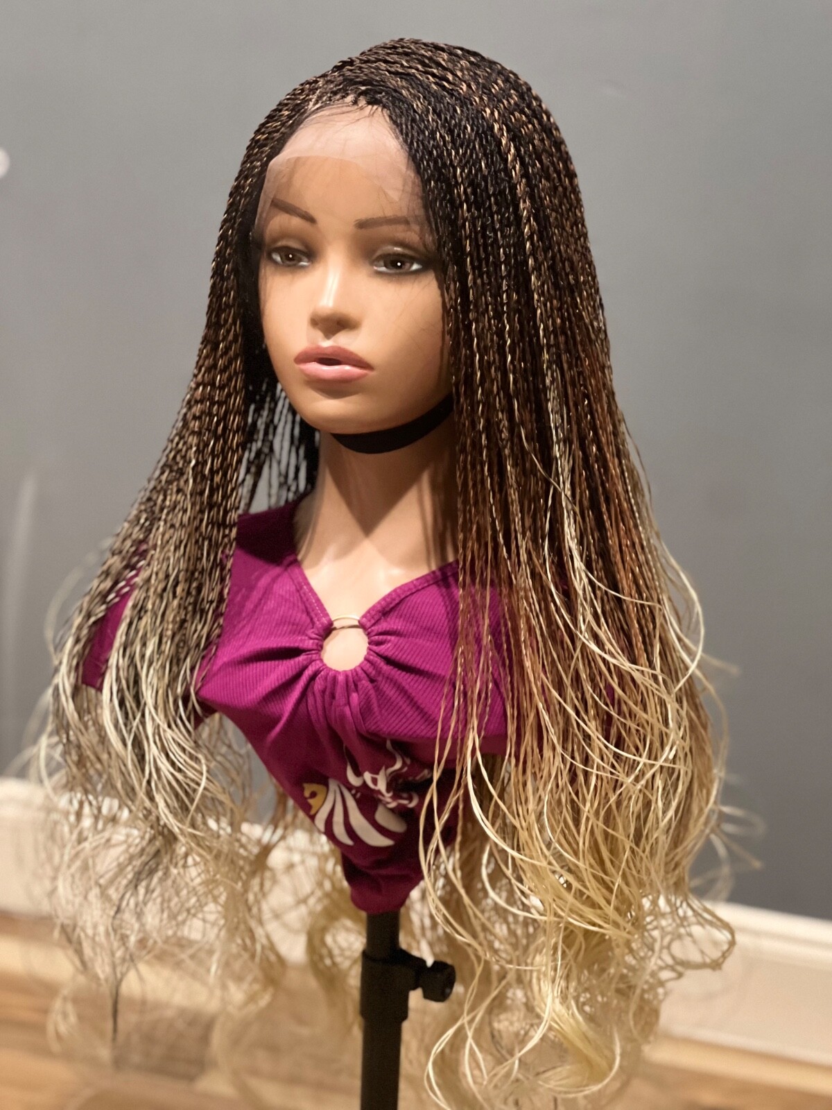 Braided French curls wig. Three tone wavy wig. Made on a full lace wig. 30” long