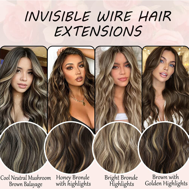 Balayage Brown Wire In Hair Extensions Elastic Band Secret Miracle Ring AS Human