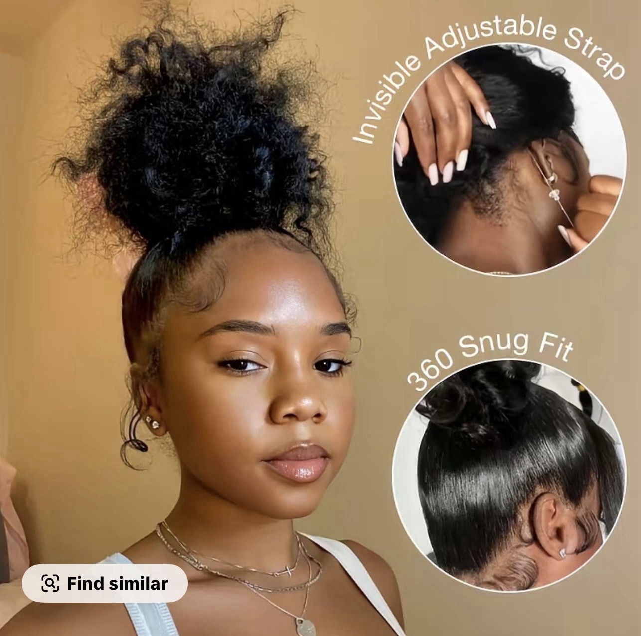 Invisi Strap 360 Glueless Curly Human Hair Wig Black 14″ Pre-Plucked