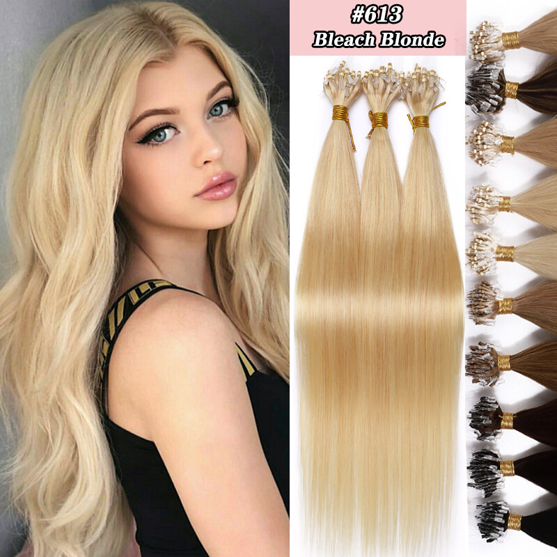 100S Balayage Remy Micro Loop Ring Bead Human Hair Extensions Full Head Pre ASP