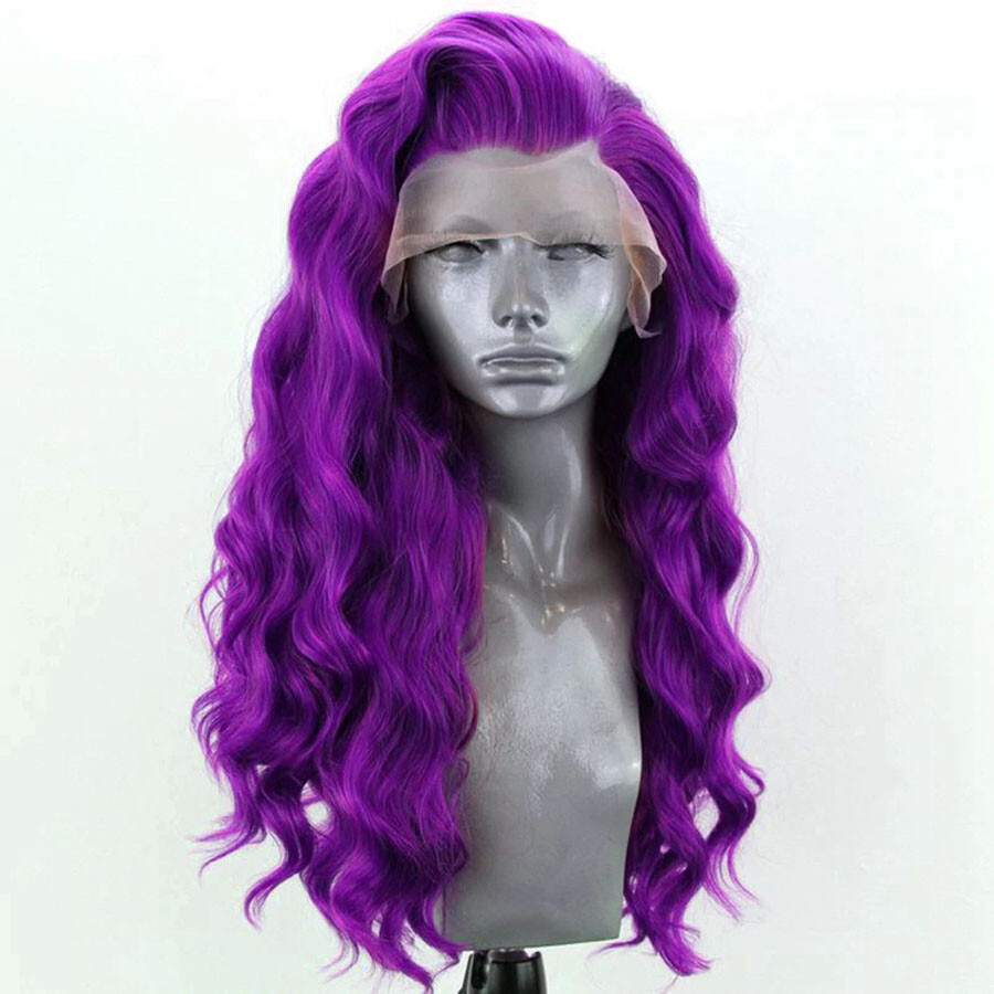 Dark Purple Long Wavy Lace Front Wigs Synthetic Cosplay Party heat resistant Wig