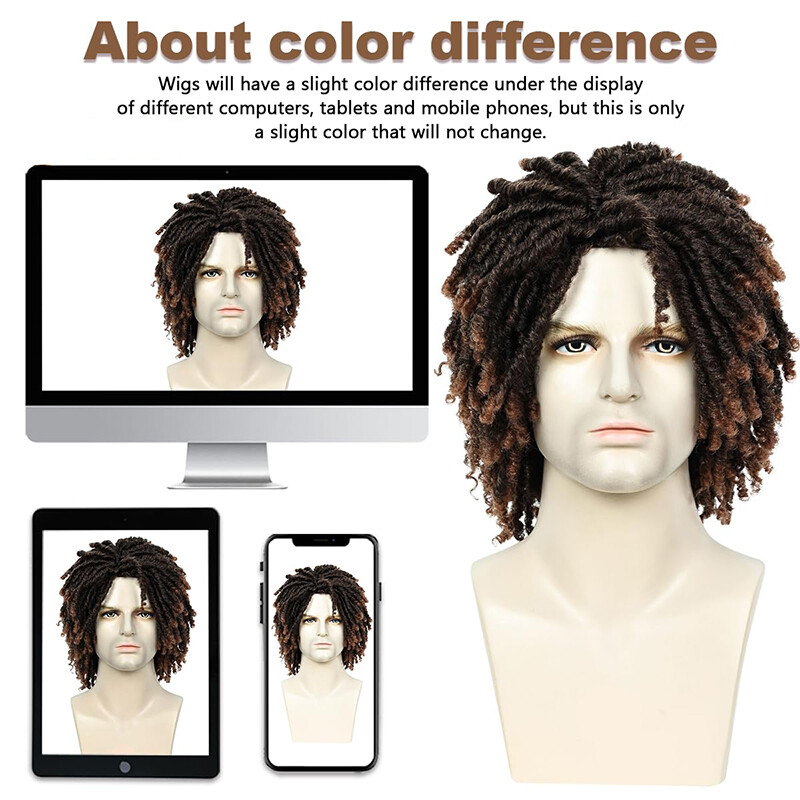 Men Synthetic Short Dreadlock Hair Topper Wig with Clip in Braided Half Wigs 5in