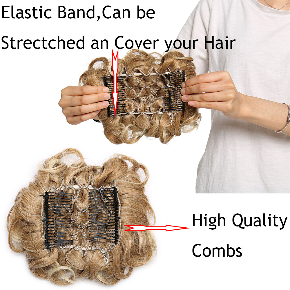 Bun Scrunchie Hair Extensions Updo Hairpiece For Woman Comb Clip in Chignon Wave