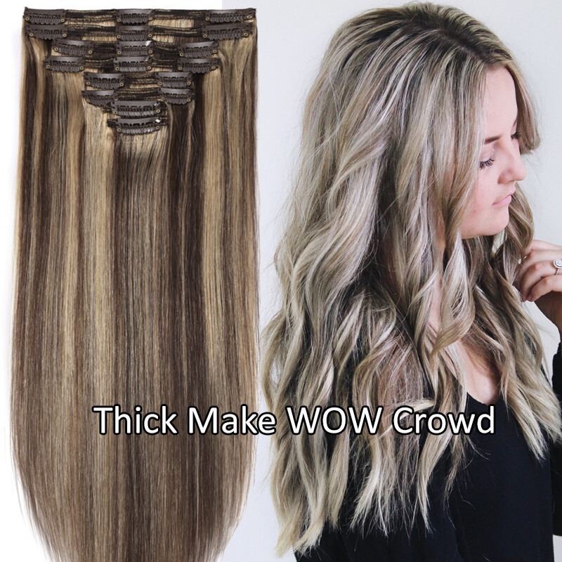 170G+ Real Double Weft Clip in Human Remy Hair Extensions THICK Full Head Blonde