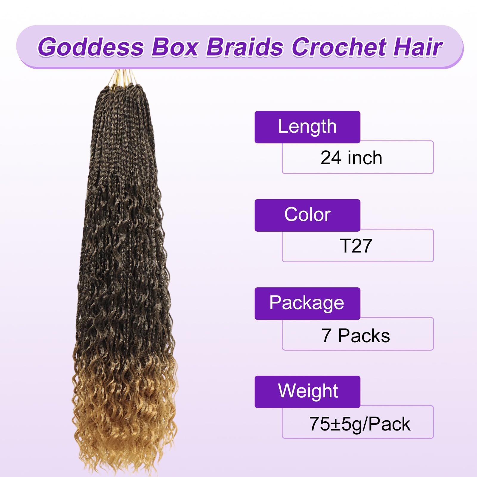 Eacia Goddess Braids Crochet Hair 24 Inch 7 Packs Boho Braids Curly Ends Pre