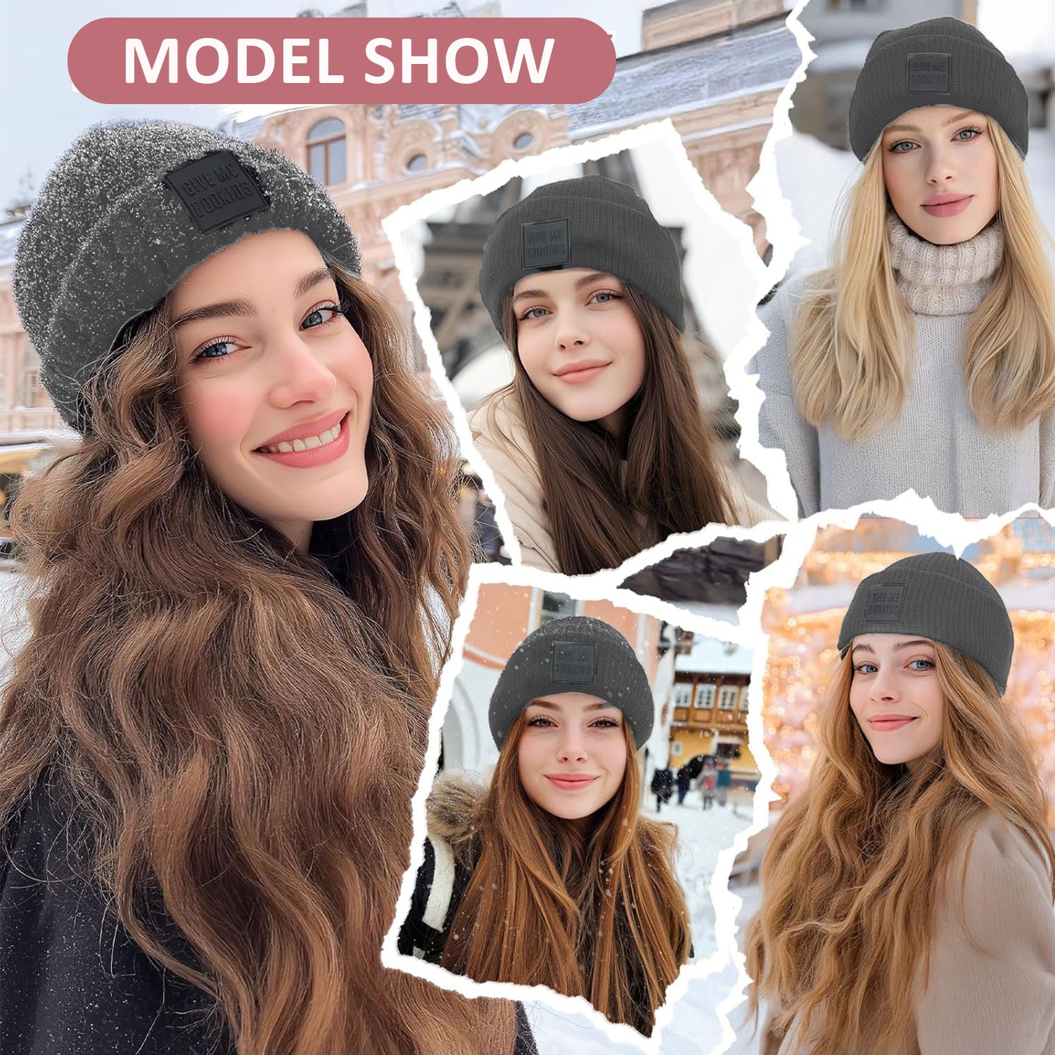 Winter Synthetic Women Long Wavy Beanie Knitted Hat Wig with Synthetic Hair Wigs