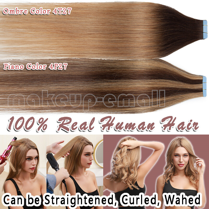 Tape In Skin Weft Real Remy Human Hair Extensions 60pcs Full Head Dark Color