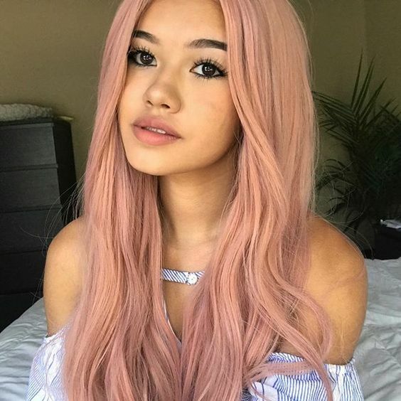 Pink Rose Gold Synthetic Hair Lace Front Wigs Fluffy Natural Wave Heat Resistant