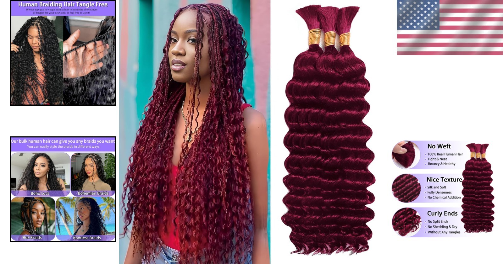 Brazilian Virgin Curly Braiding Hair 3 Bundles 18″ Burgundy