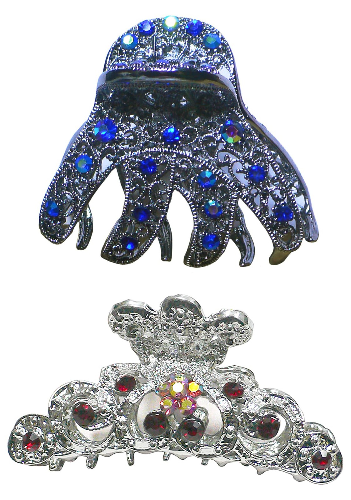 JCGY Set of 2 Crystal Jaw Clips Metal 1 Count (Pack 2), goldSapphire Siam