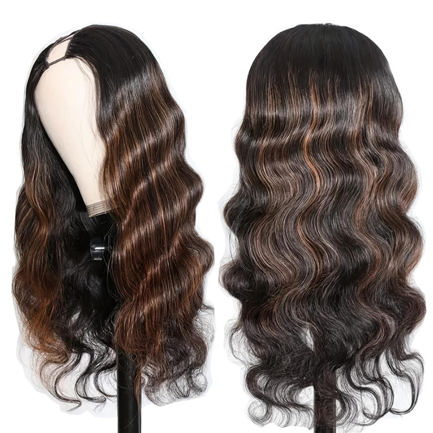 draconenee V Part Wig Human Hair Body Wave 1B/30 Highlight Ombre Wigs for Black