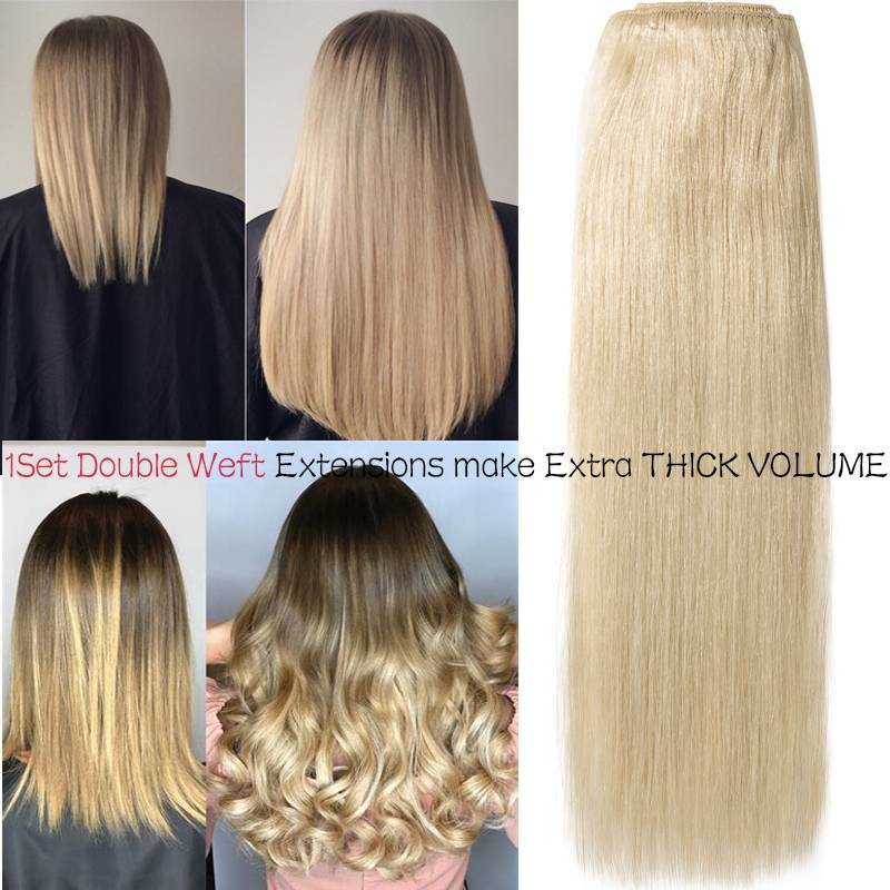 NEW DOUBLE WEFT Clip in Remy Human Hair Extensions Real Thick Full Head Balayage