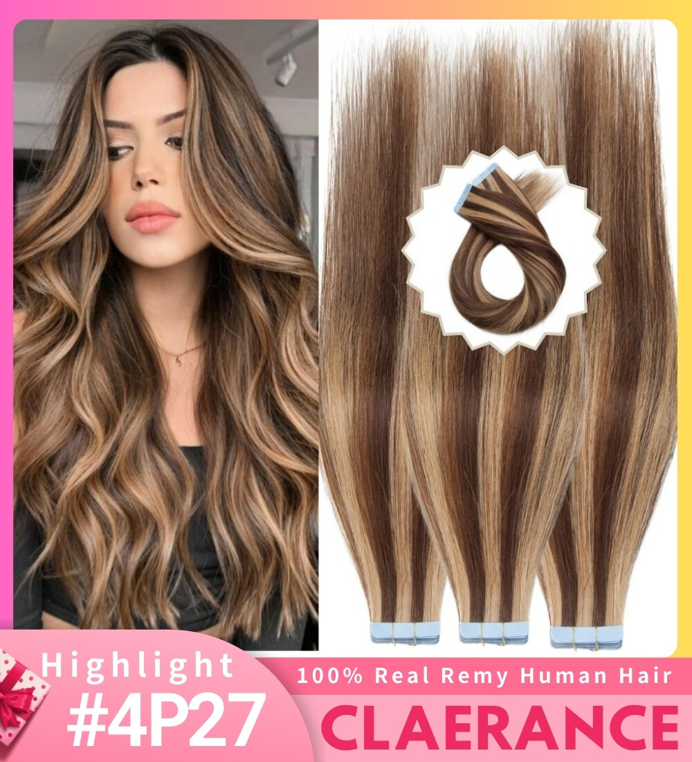 CLEARANCE Tape In 100% Real Remy Human Hair Extensions Skin Weft Wavy/Straight