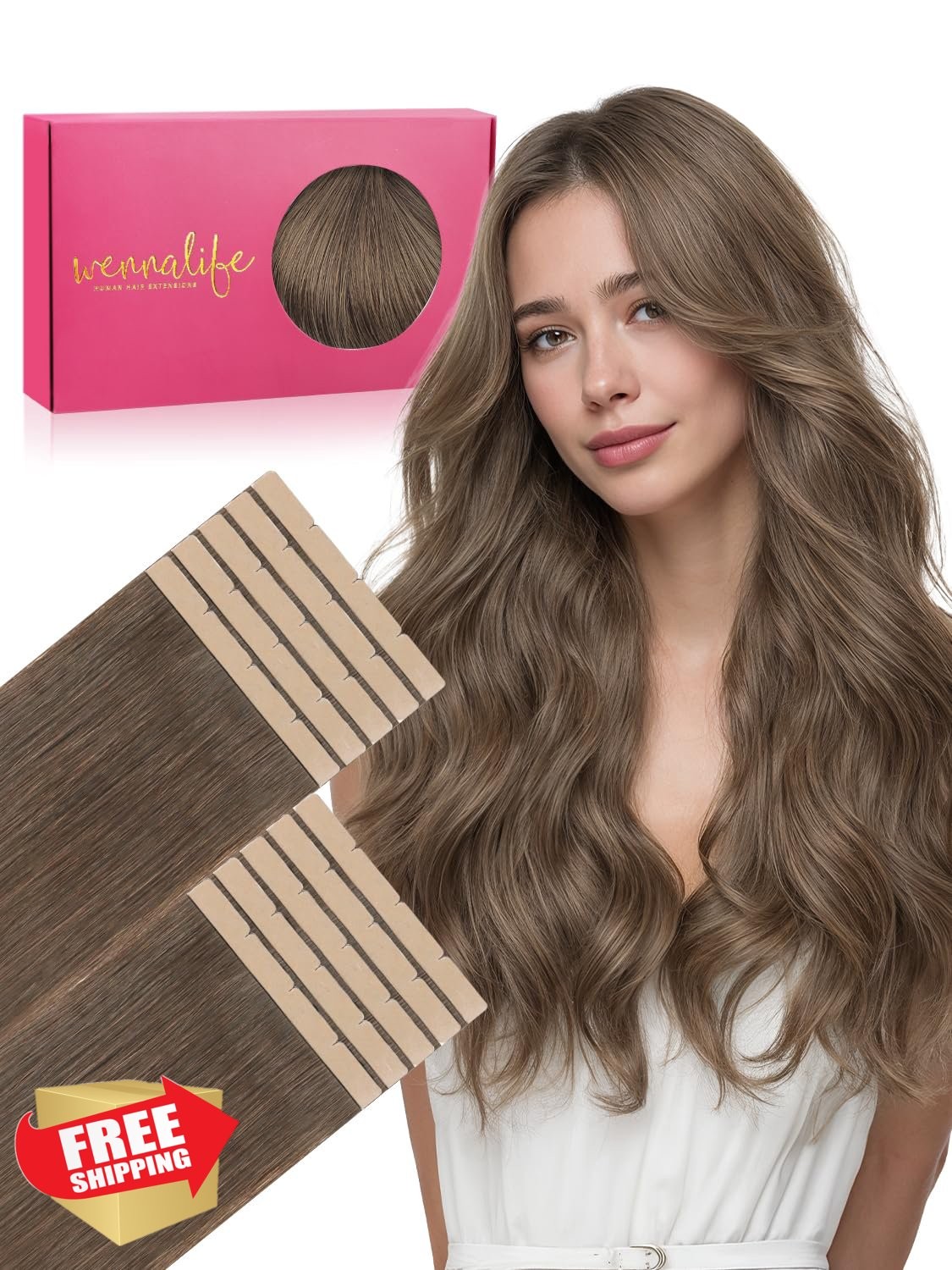 Wennalife Muted Light Brown Tape Hair Extensions 16 Inch 50g