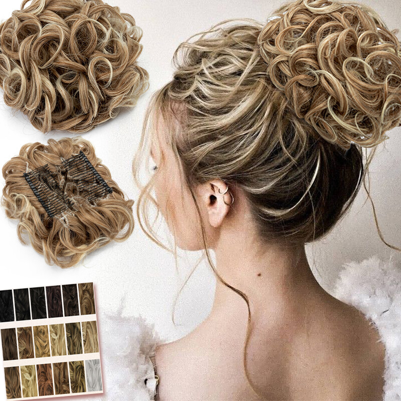 US LARGE THICK Curly Scrunchie Messy Bun Updo Clip in Lady Hair Piece Extensions