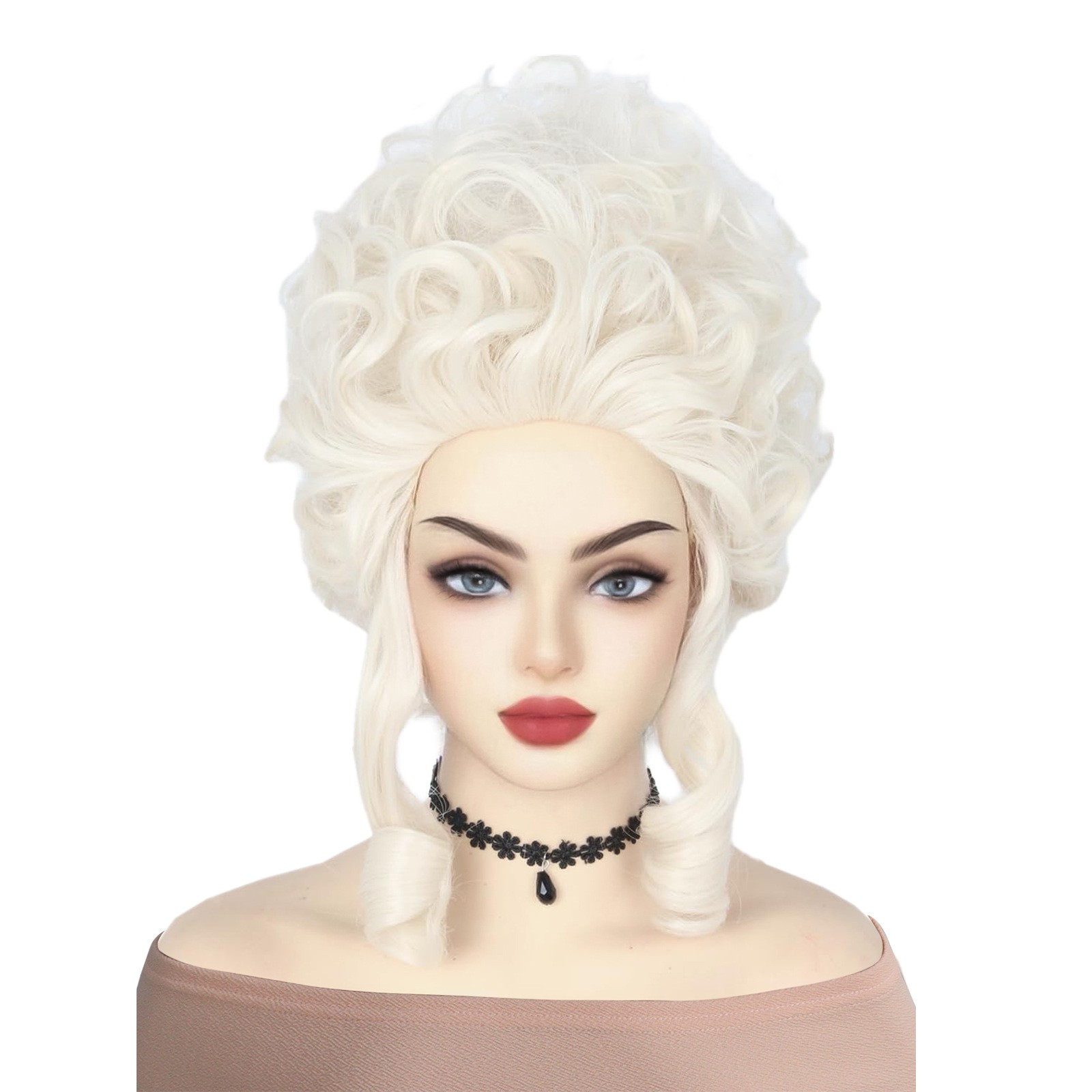 Marie Antoinette High Pouf White Wig Side Ringlets Synthetic Rococo Costume