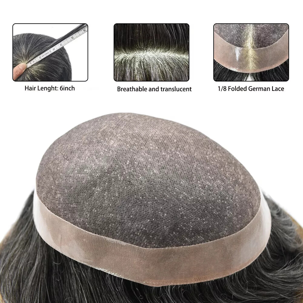 Mens Toupee Fine Mono Hairpiece Poly Skin Hair System Pu Replacement WigCustom-m
