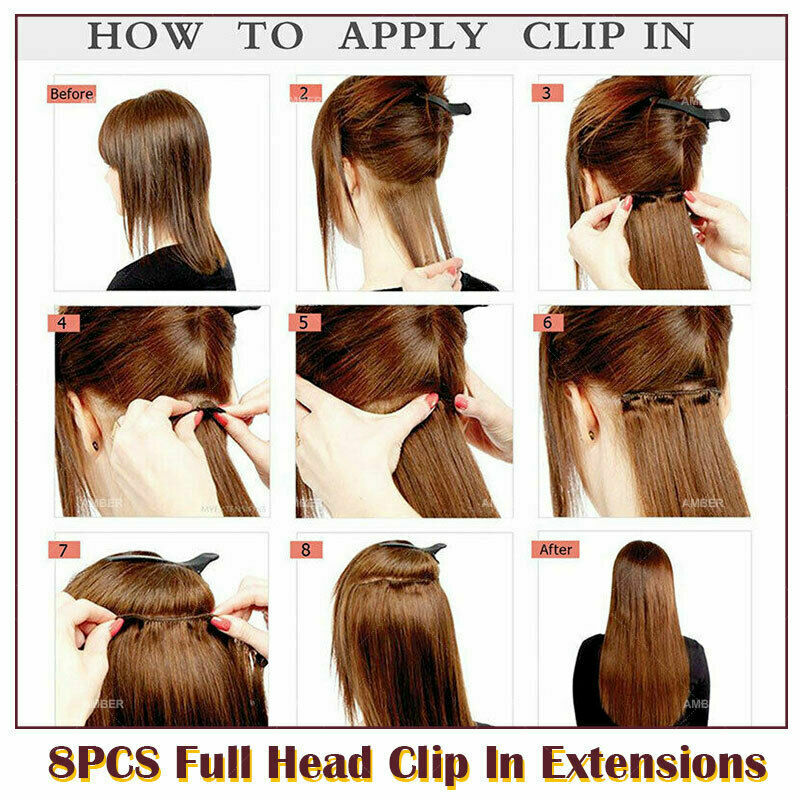 Clip In Hair Extensions Synthetic Hairpiece Balayage Ombre Full Head 8 PCS/set